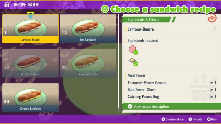 In Pokémon Scarlet and Violet, you can learn recipes for sandwiches, which you can make during picnics.