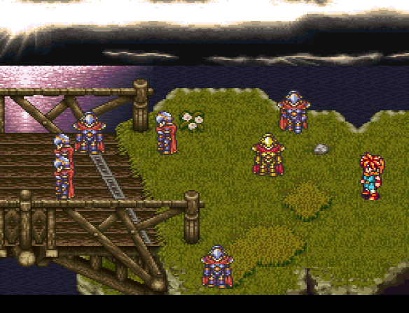 Crono and his friends arrive at Zenan Bridge, where soldiers have gathered.