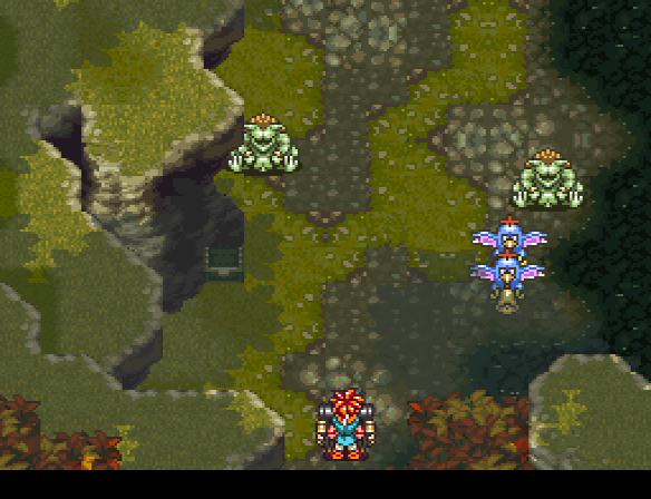 Crono and his friends arrive at the Denadoro Mountains, east of Porre.