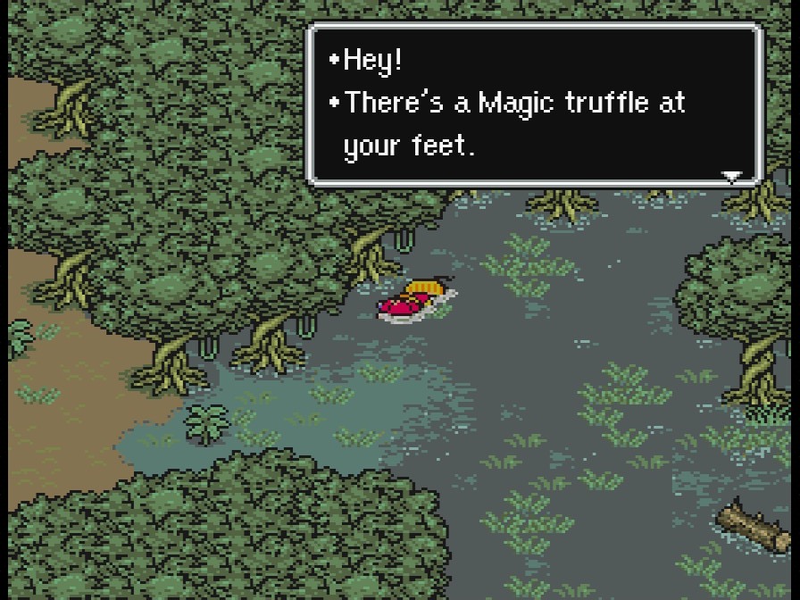 Ness and his friends find the fourth Magic Truffle in the Deep Darkness. A picture of Ness finding the fourth Magic Truffle that can be found in the Deep Darkness.