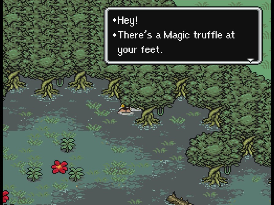 Ness and his friends find the fifth Magic Truffle in the Deep Darkness. A picture of Ness finding the fifth Magic Truffle that can be found in the Deep Darkness.