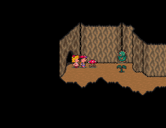 Enemies approach Ness and his friends in Milky Well, the Your Sanctuary in Saturn Valley.