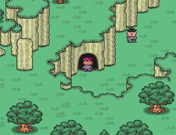 Ness and his friends arrive in the Grapefruit Falls area after passing through the graveyard tunnel.