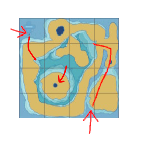 A map of the large freshwater biome from Endless Ocean Luminous, with the well in the southwest corner.