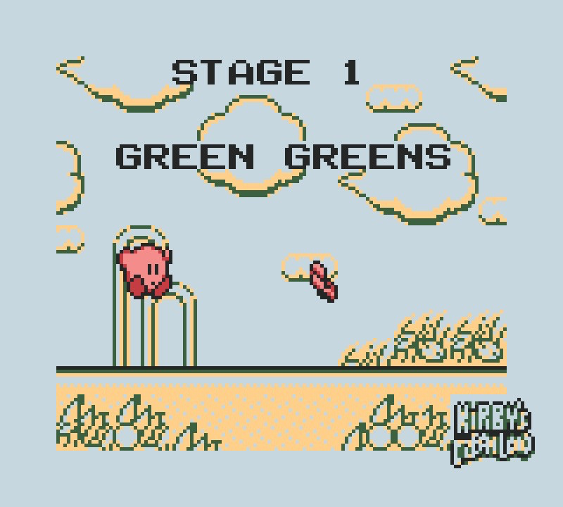 Kirby fights enemies in a forest in Dream Land to reach the stage boss, Whispy Woods.