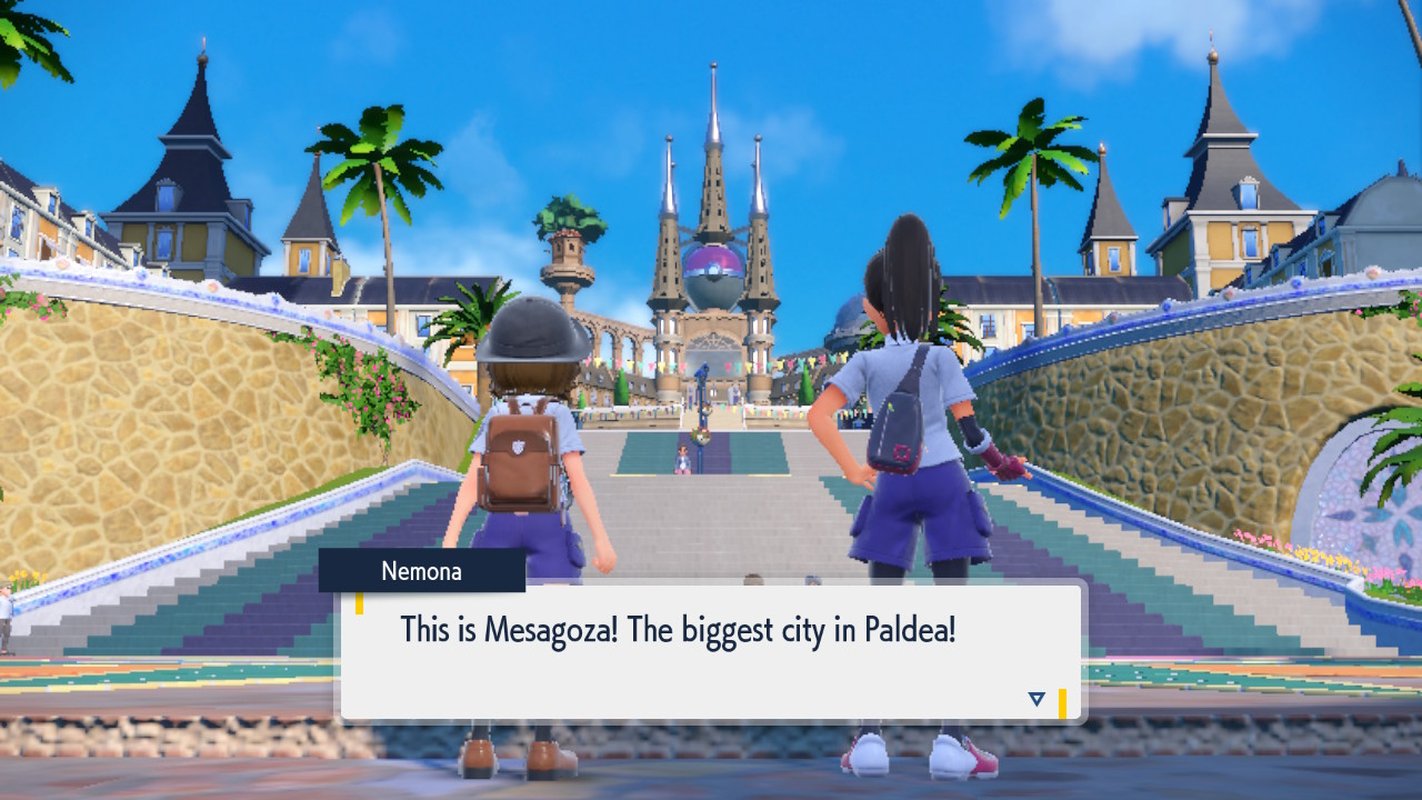 Nemona introduces you to the big city of Mesagoza, where you will have your first day of school.