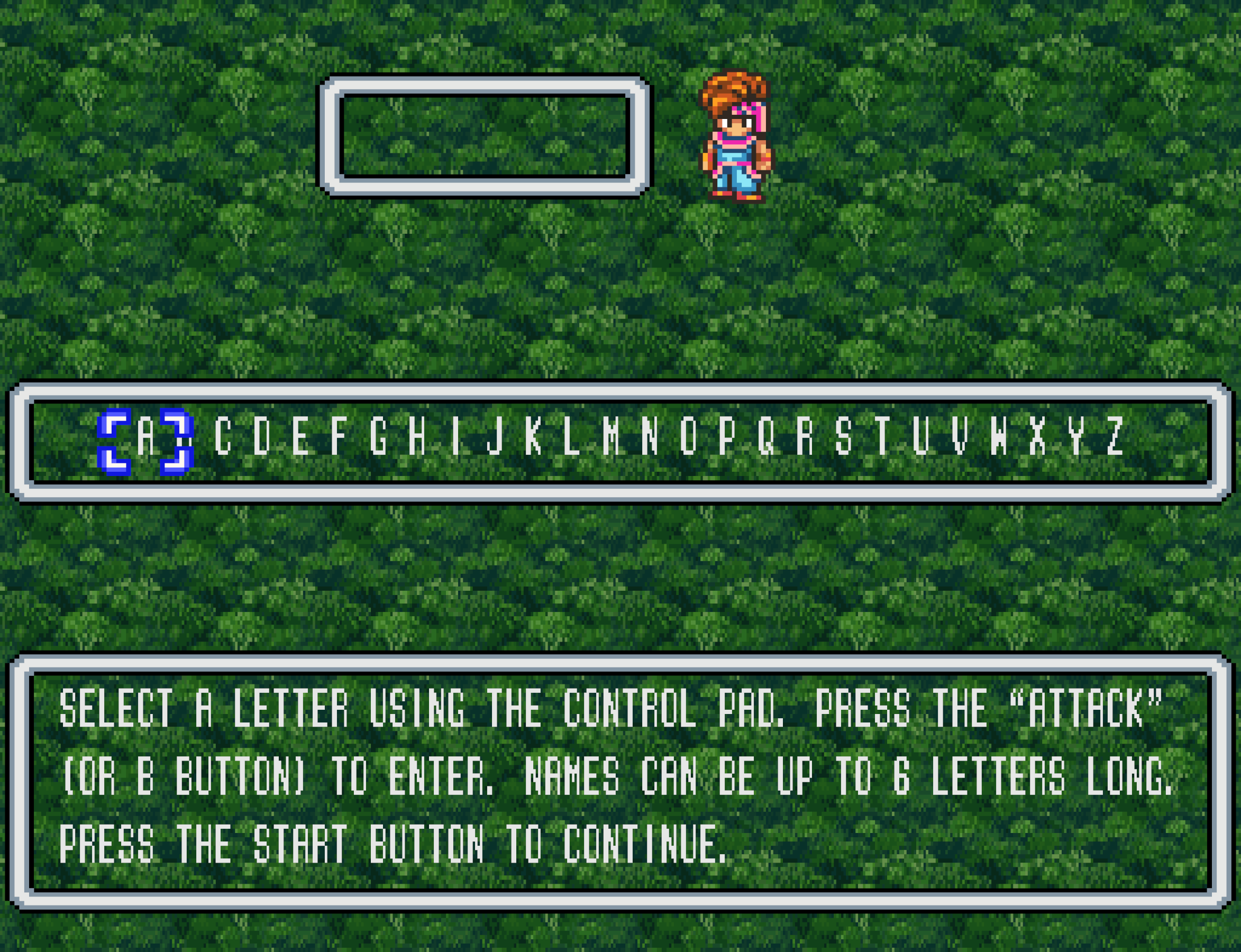 Upon starting a new game in the Secret of Mana, you are prompted to name the main character.