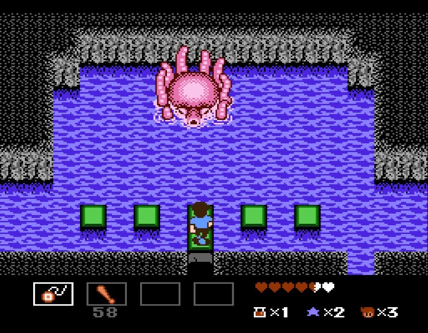 After you go through the cave in Chapter 2 and find the Dolphin's son locked up, you battle Octo the Huge.