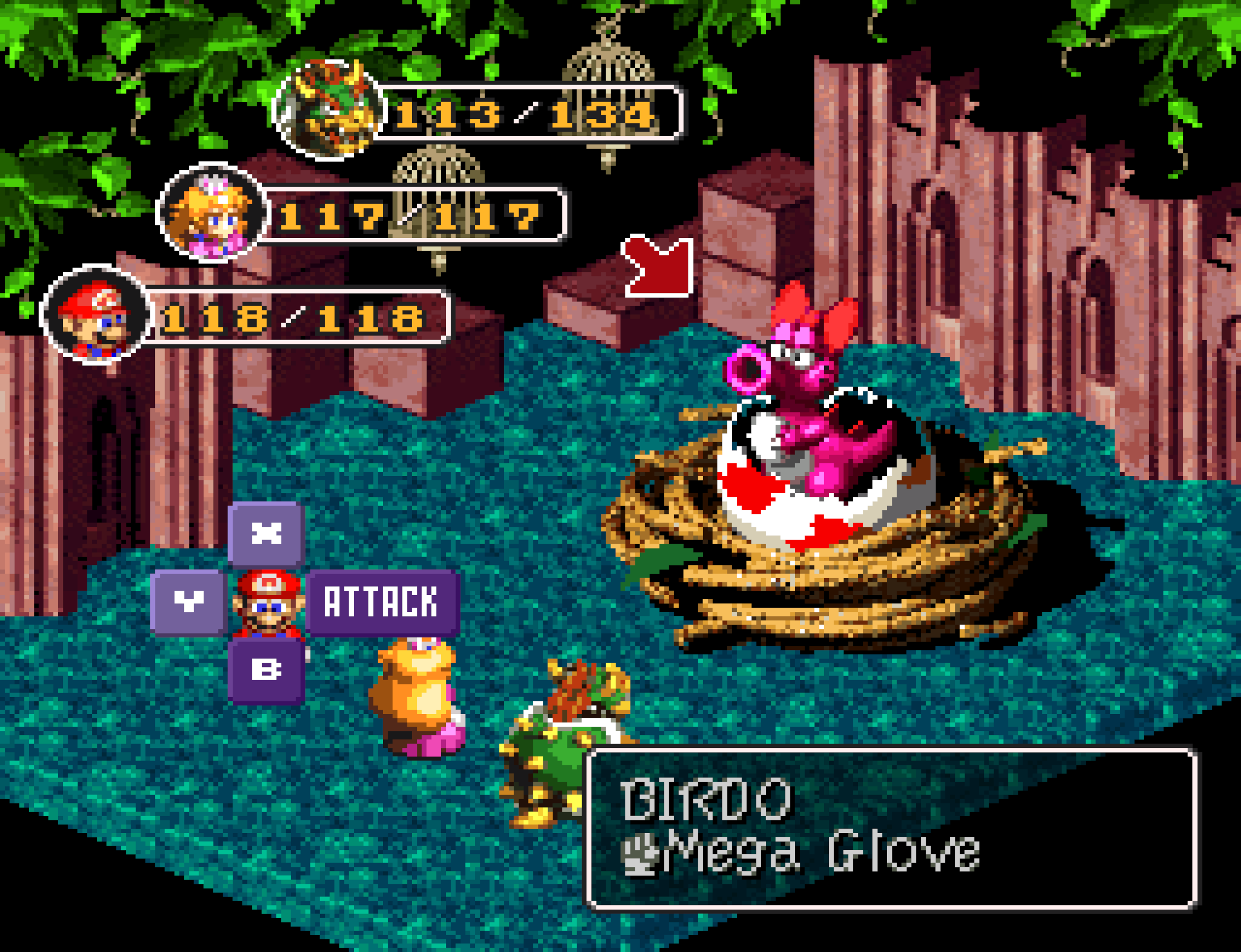 After you sneak into Nimbus Castle and get past Dodo, you find the key to the room where Birdo awaits.