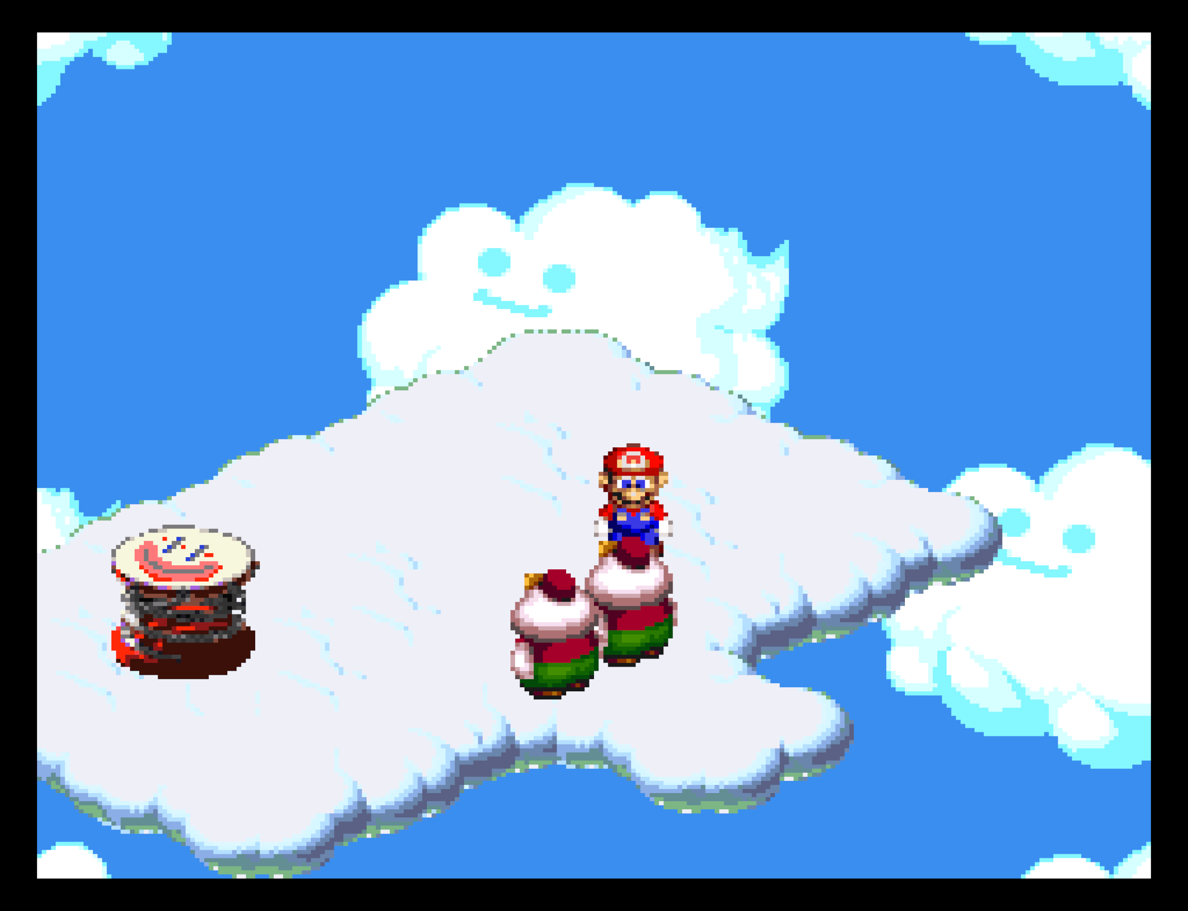 From Bean Valley, you defeat Megasmilax and find a beanstalk seed, and the vines in the clouds lead you to Nimbus Land.