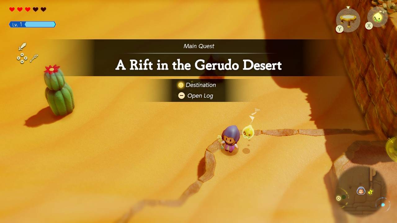 You arrive in the Gerudo Desert and begin your search for the rift that Tri saw.