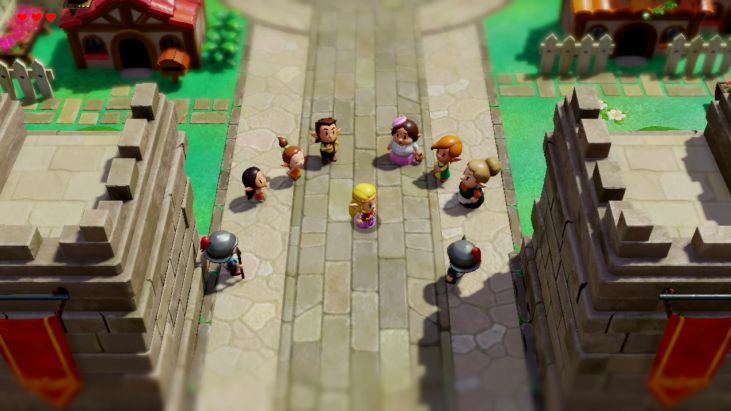 After Link disappears into a mysterious rift, Zelda returns to Hyrule Castle Town.