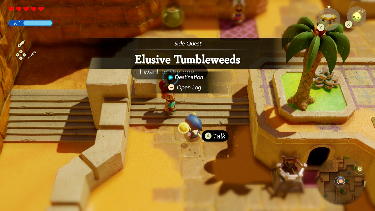 A woman in Gerudo Town wants to see a tumbleweed, but they keep falling apart.