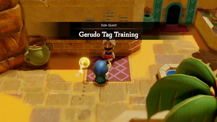 In Gerudo Town, an off-duty soldier challenges you to a game of tag.