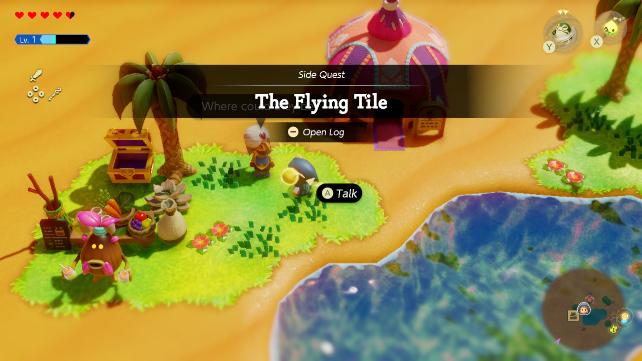 Tormali, a Gerudo soldier, asks you to find the mysterious flying tiles that are reportedly somewhere in Gerudo Desert.