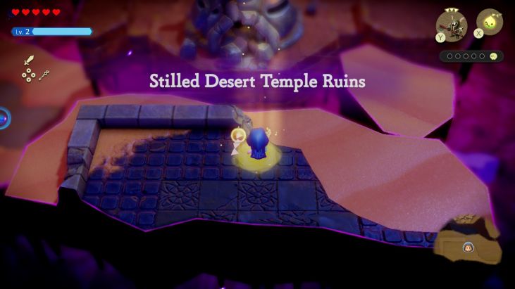 A rift in eastern Gerudo Desert suddenly becomes bigger, and Tri is able to create an entrance into it.