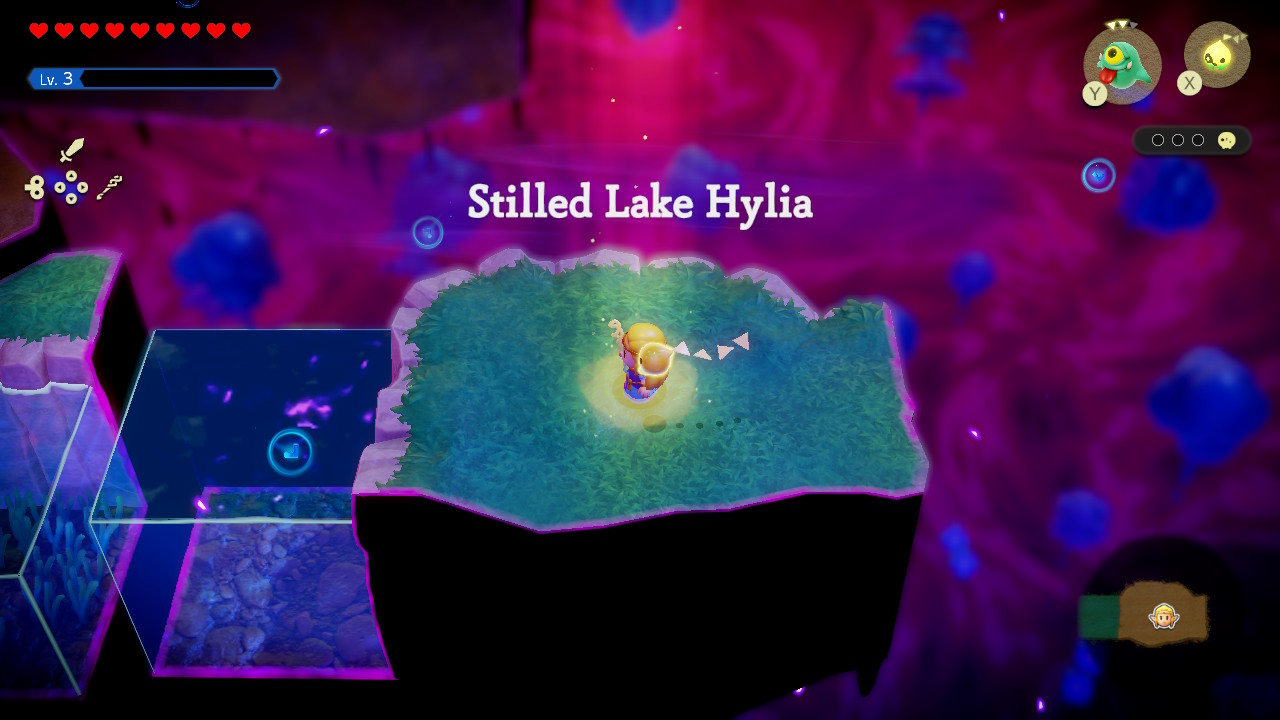 There is a rift in Lake Hylia that has a glowing spot where Tri can create an entrance.