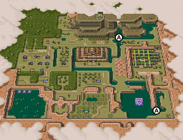 A map of the whirlpool waterways in the Dark World in The Legend of Zelda: A Link to the Past.