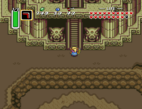 Link faces the entrance of Ganon's Tower.