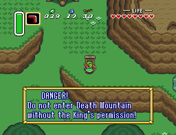 Link must climb Death Mountain in spite of the King's orders, to find the Pendant of Wisdom.