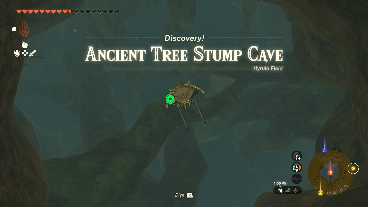 The Ancient Tree Stump Cave is in the northern part of Mount Daphnes, southwest of Lookout Landing.