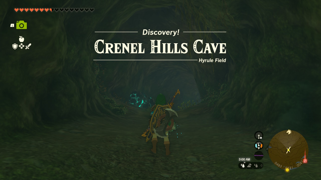 Crenel Hills Cave is in the west part of Crenel Hills, which are east of Hyrule Castle.