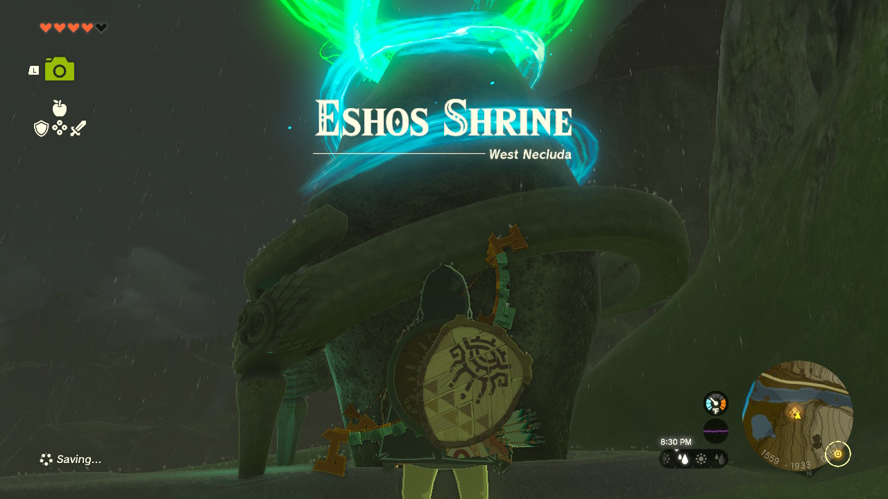 Eshos Shrine is on the mountain overlooking Dueling Peaks Stable.