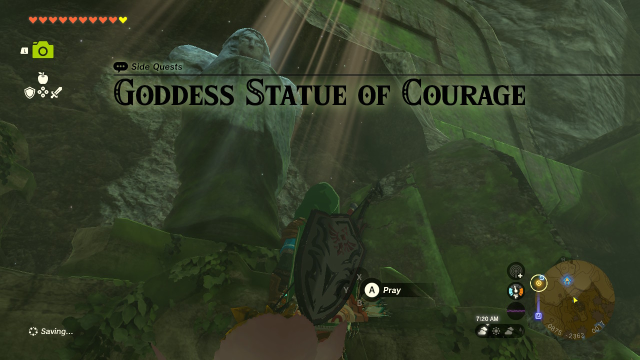 The Goddess Statue at the Zonai Ruins north of Dracozu Lake can no longer sense the Mother Goddess statue in the vast canyon. She asks you to check on the statue.