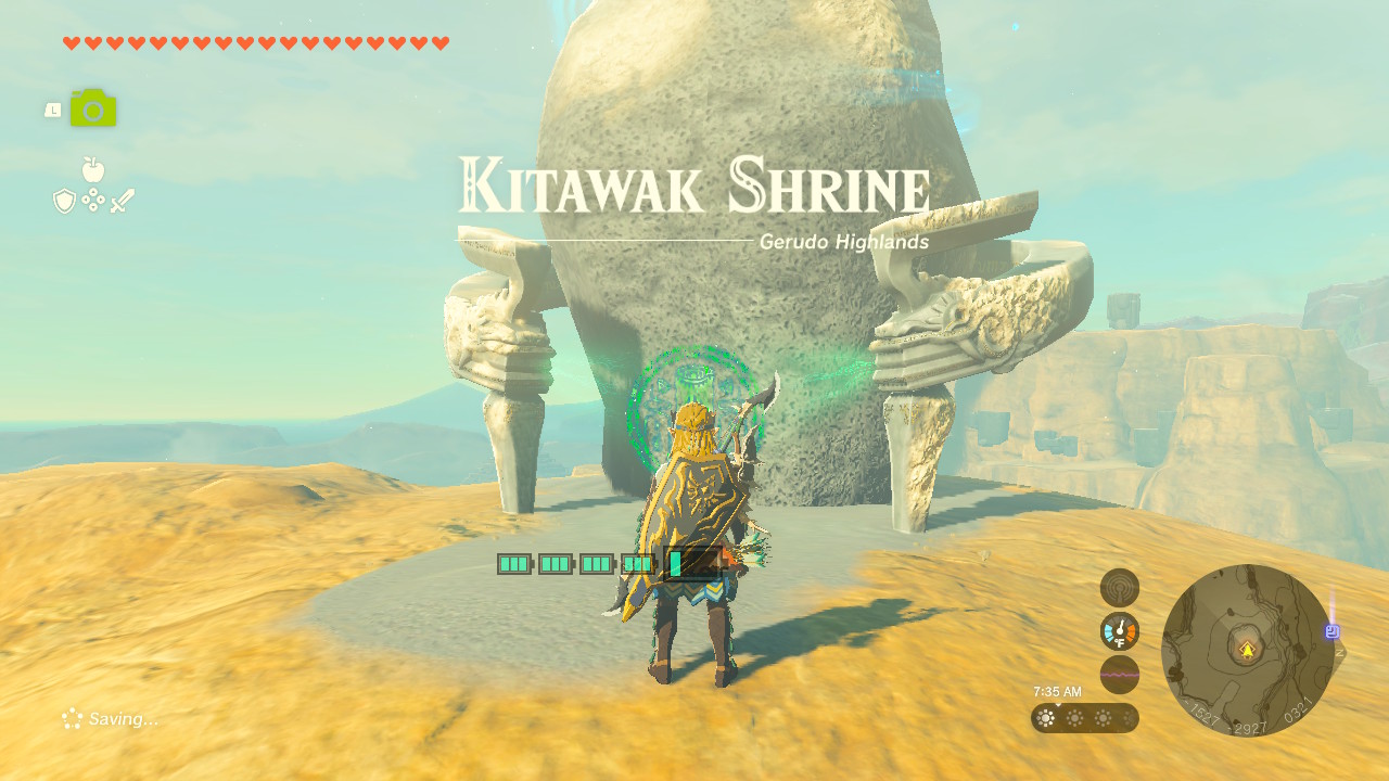 Kitawak Shrine is in the Gerudo Highlands on East Gerudo Mesa, southeast of Gerudo Canyon Skyview Tower.