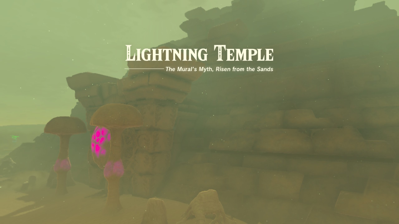 After you solve the riddle of the mural with the pillars of light, the Lightning Temple emerges from the sands.