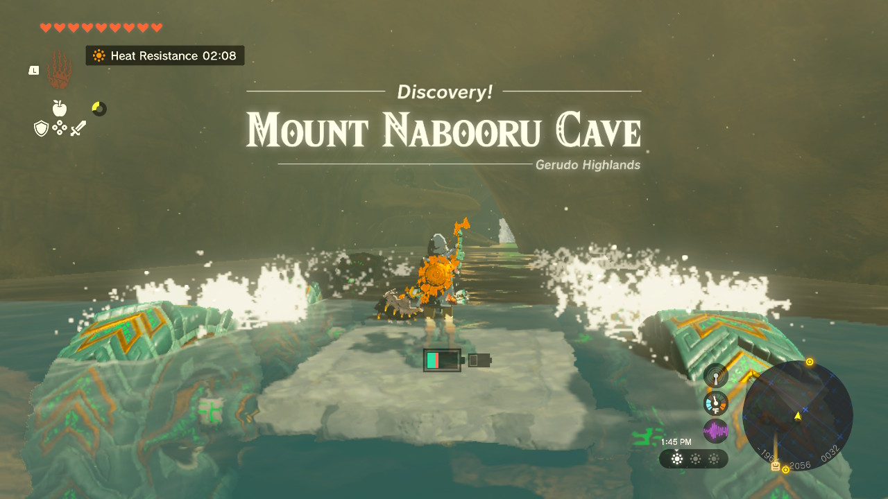 Mount Nabooru Cave goes through Mount Nabooru and is east of Gerudo Canyon Skyview Tower.