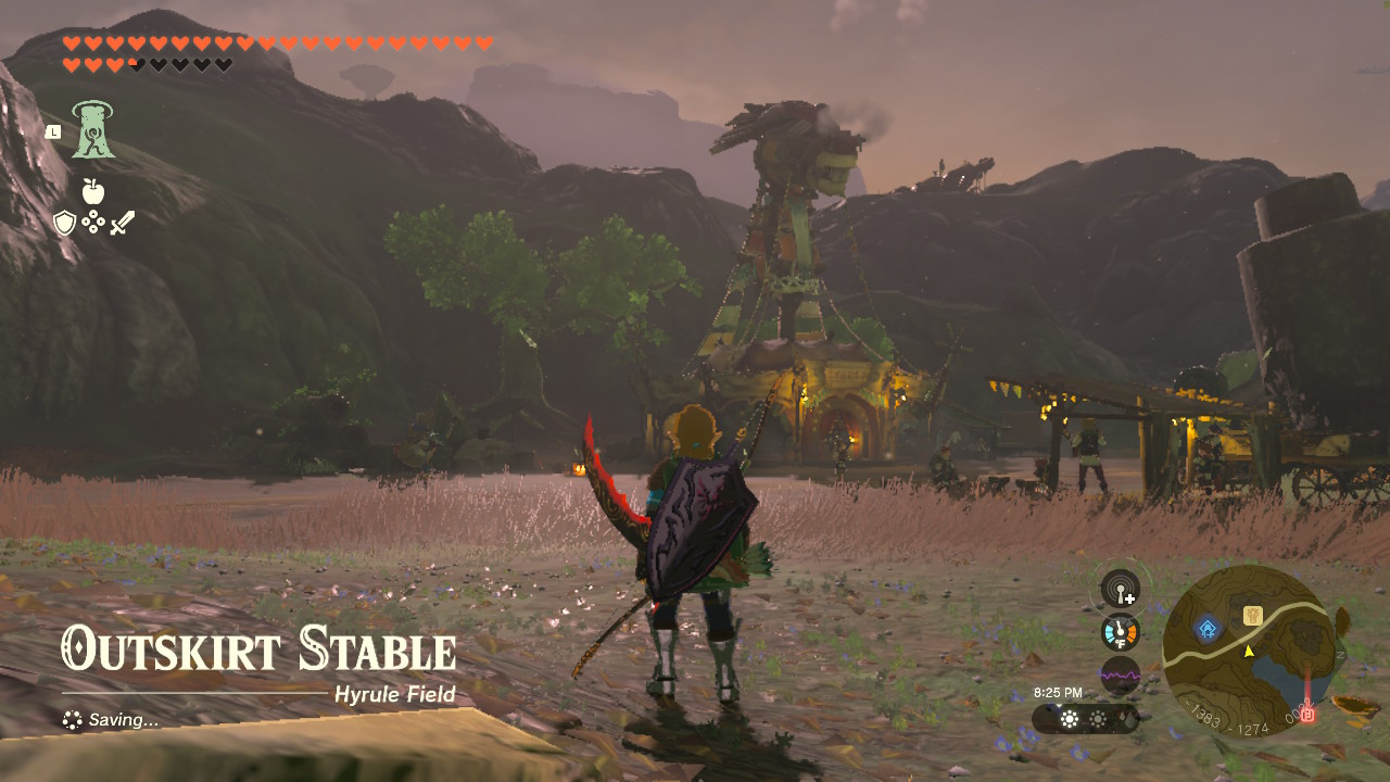 Outskirt Stable is southwest of Hyrule Field Skyview Tower, west of Aquame Lake.