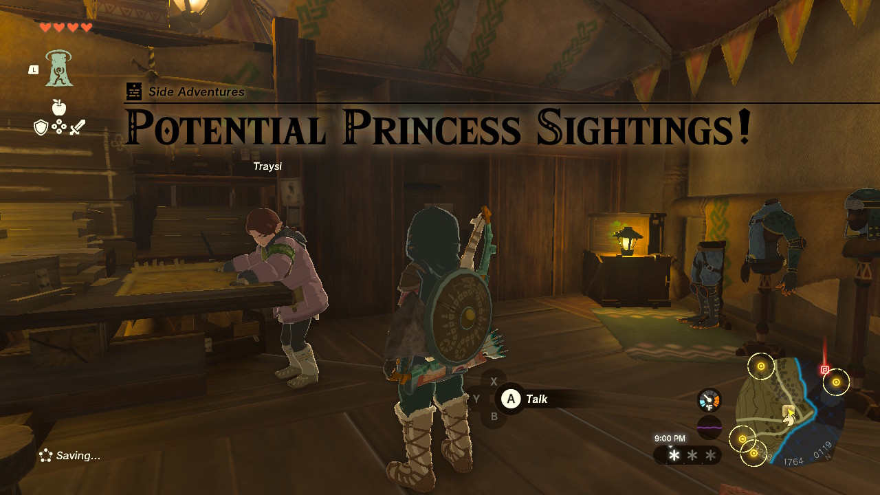 Traysi of the Lucky Clover Gazette asks you and Penn to investigate the strange sightings of the Princess around Hyrule.