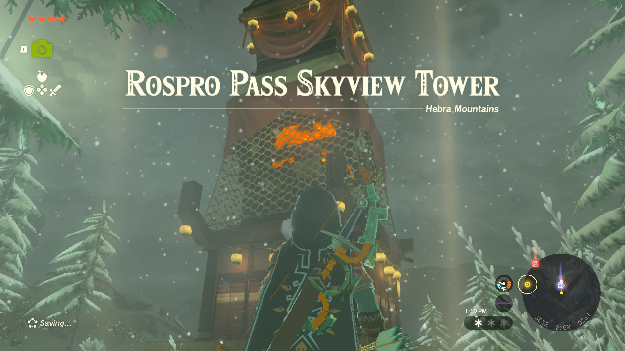 North of Rito Village, and northwest of the Hebra Trailhead Lodge, you will find the Rospro Pass Skyview Tower.